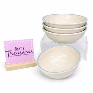 Pfaltzgraff SUNRISE  Stoneware Cream Peach Blue Band Soup Cereal Bowls Set  4